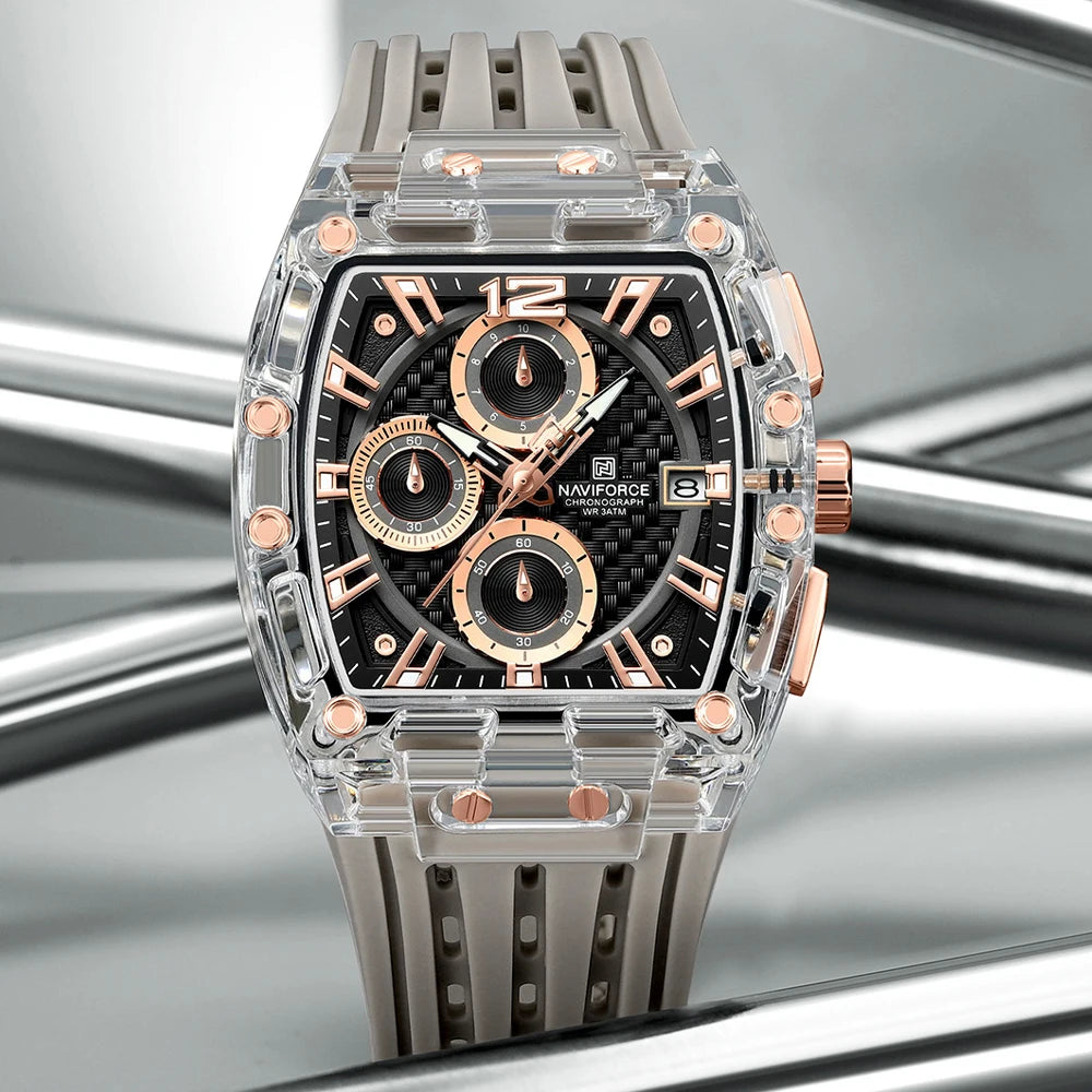 2025 New Design Transparent Tonneau Watch Men Quartz Man Watches Waterproof Luxury Sport Out Door Montre Homme