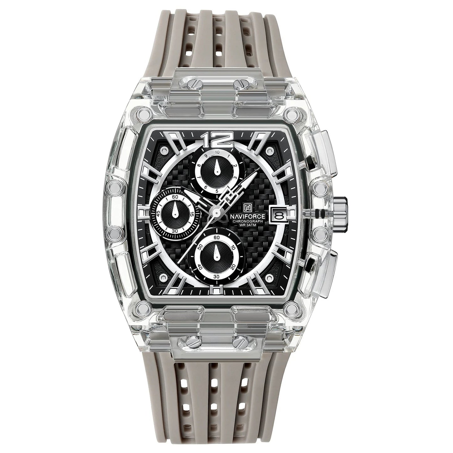 2025 New Design Transparent Tonneau Watch Men Quartz Man Watches Waterproof Luxury Sport Out Door Montre Homme