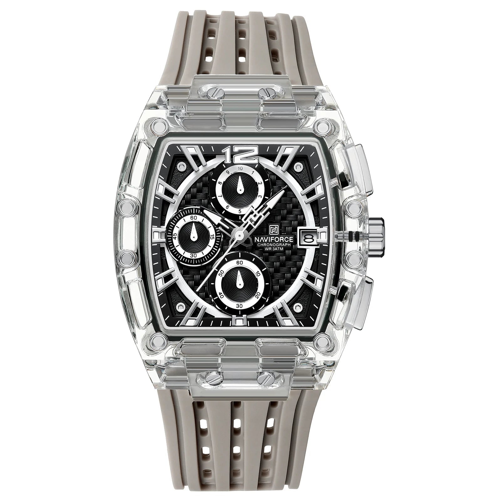 2025 New Design Transparent Tonneau Watch Men Quartz Man Watches Waterproof Luxury Sport Out Door Montre Homme