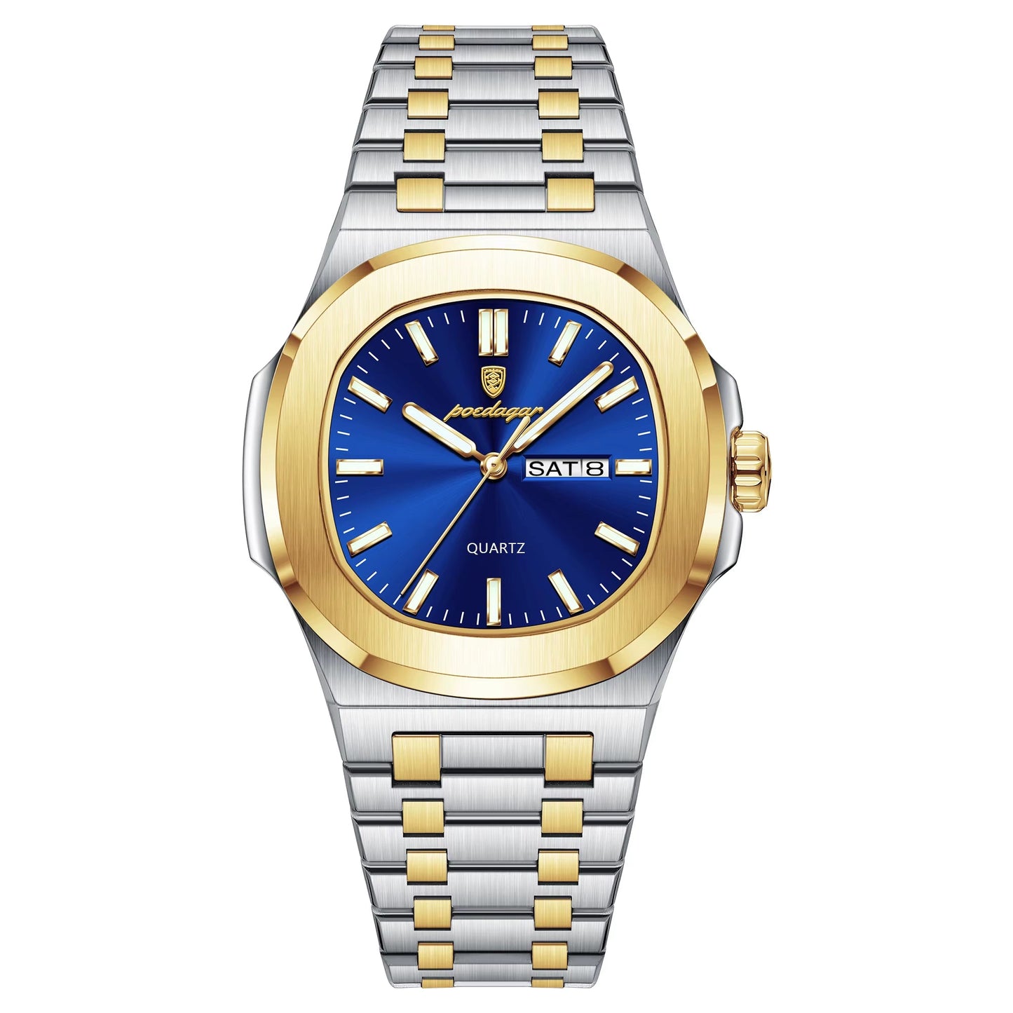 Luxury Square Men'S Watches Waterproof Luminous Date Week Men Watch Stainless Steel Fashion Quartz Man Wristwatch Reloj