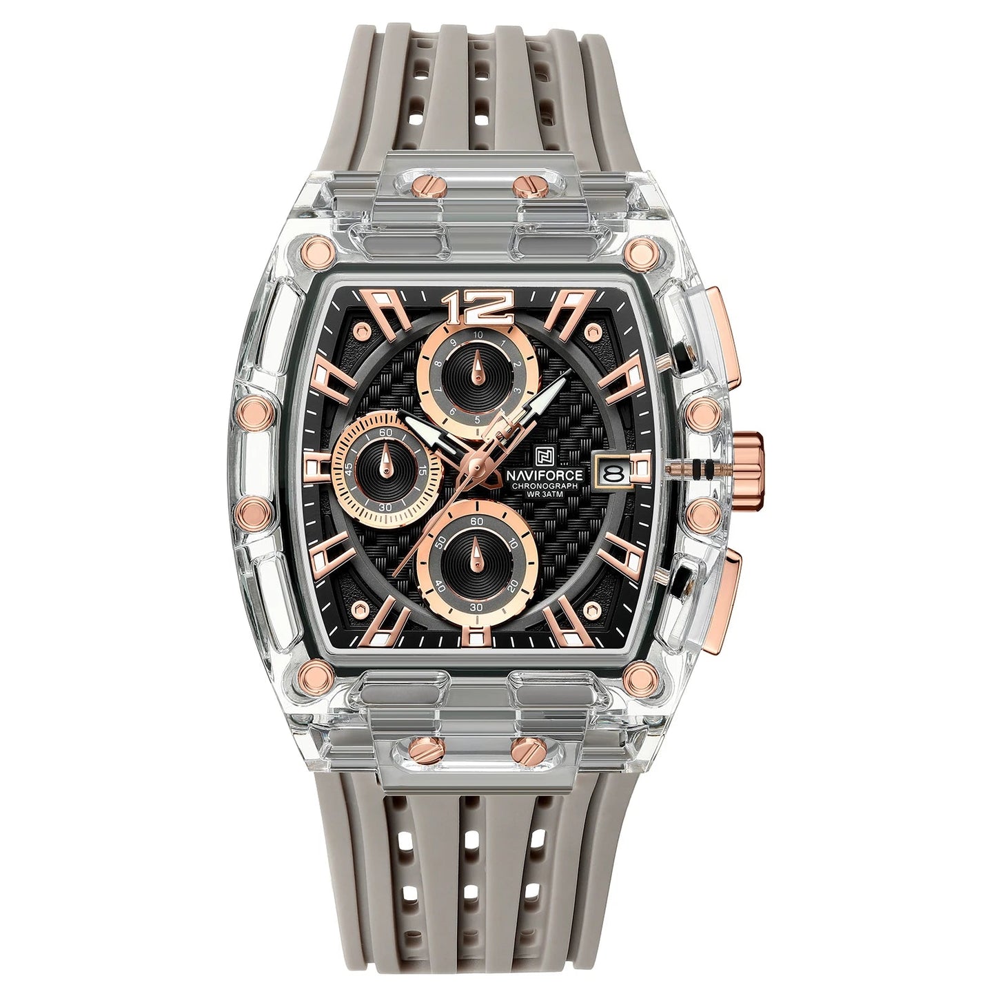 2025 New Design Transparent Tonneau Watch Men Quartz Man Watches Waterproof Luxury Sport Out Door Montre Homme