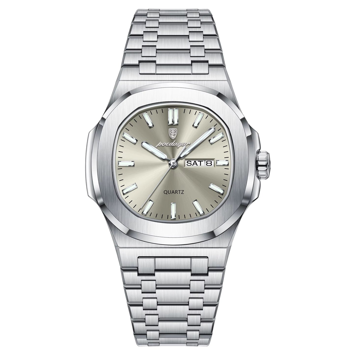 Luxury Square Men'S Watches Waterproof Luminous Date Week Men Watch Stainless Steel Fashion Quartz Man Wristwatch Reloj