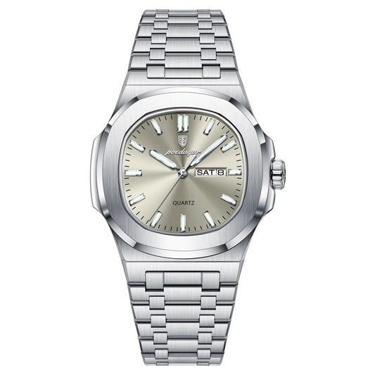 Luxury Square Men'S Watches Waterproof Luminous Date Week Men Watch Stainless Steel Fashion Quartz Man Wristwatch Reloj